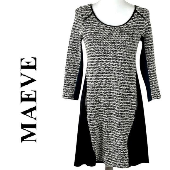 Anthropologie Maeve Tweed Plus Black Fabric Swing Style Dress NWOT Size XS - Picture 2 of 10